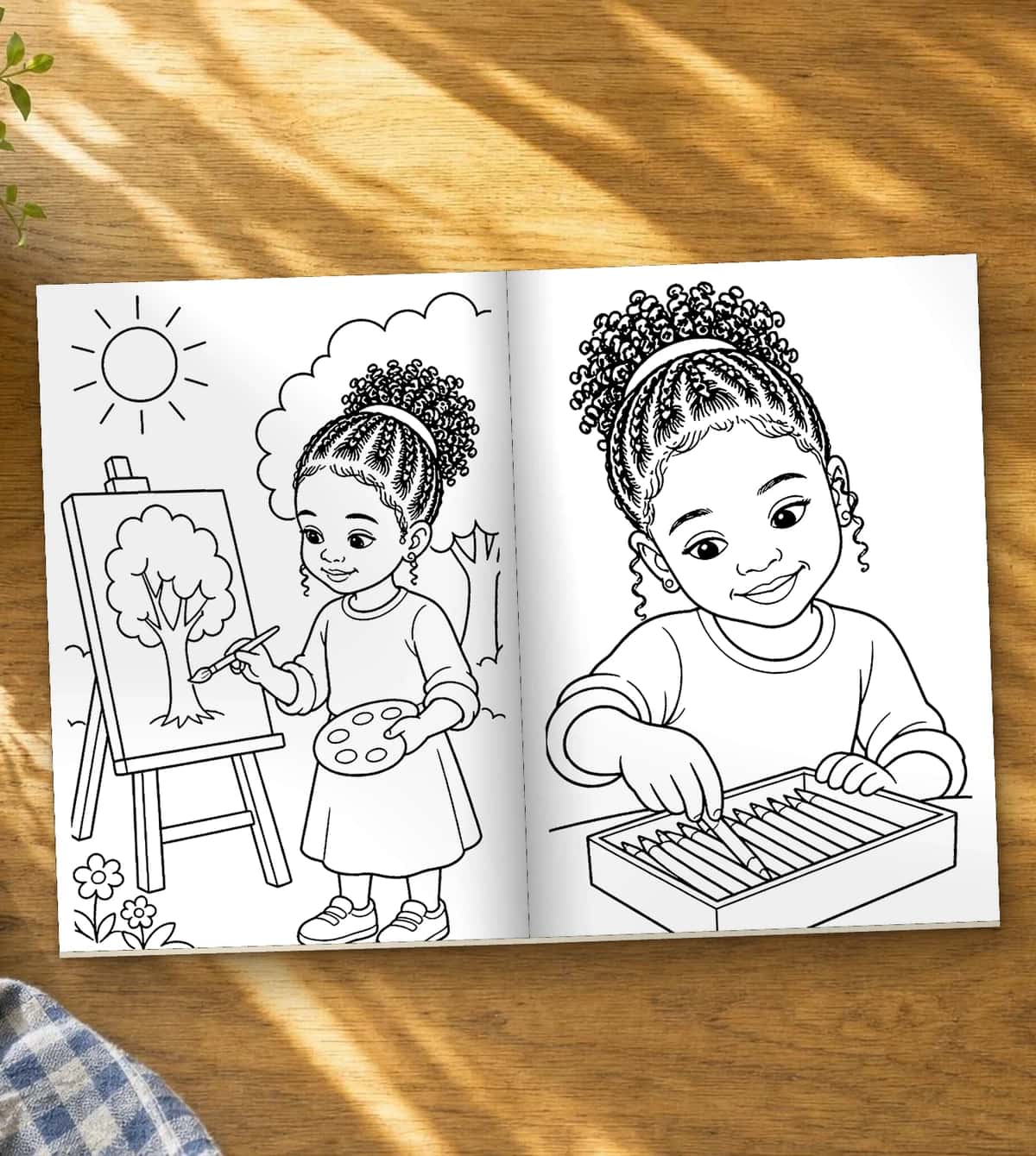Two pages inside the colouring book