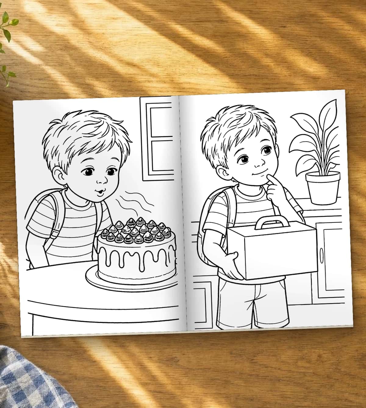 Two pages inside the colouring book