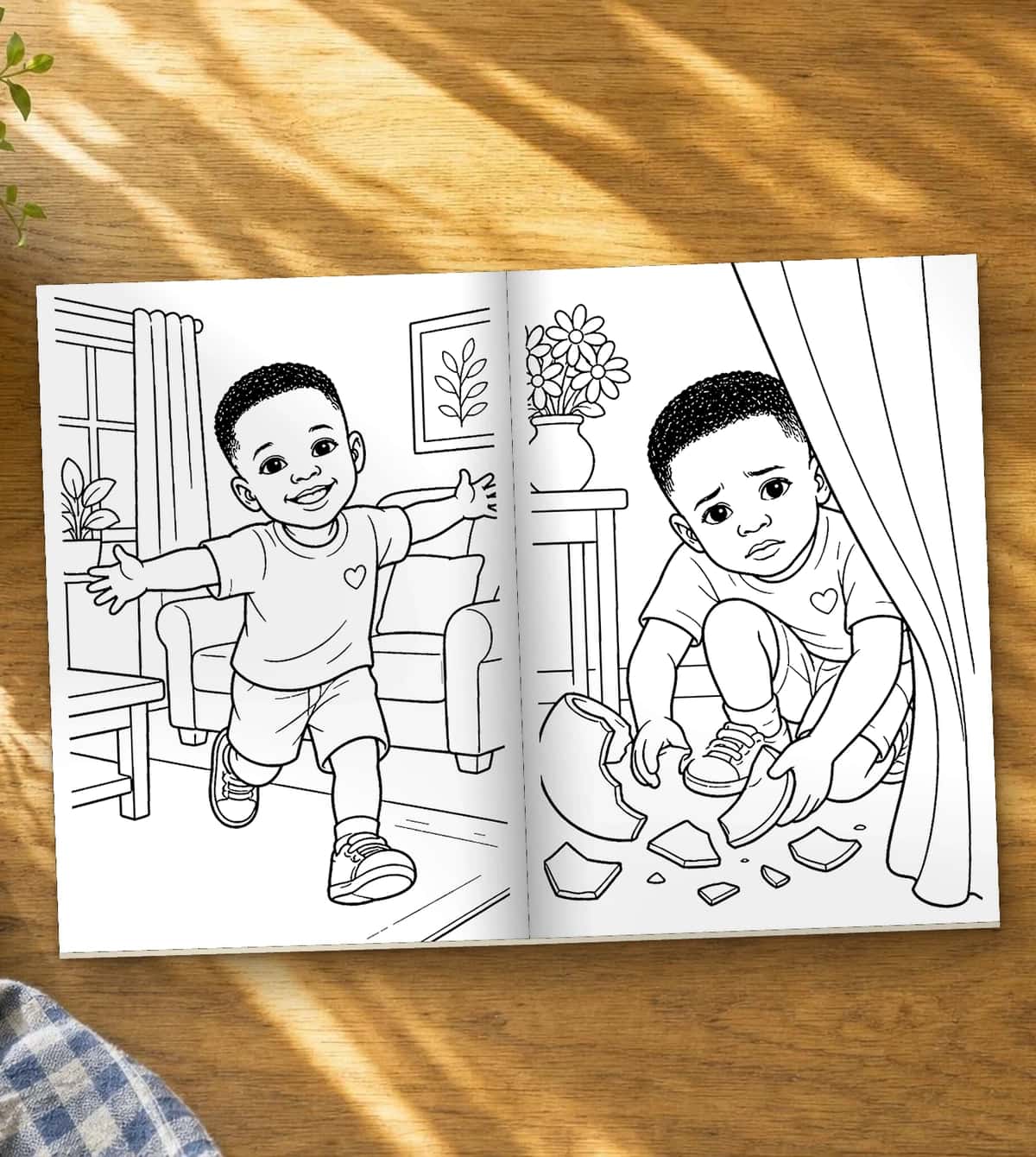 Two pages inside the colouring book